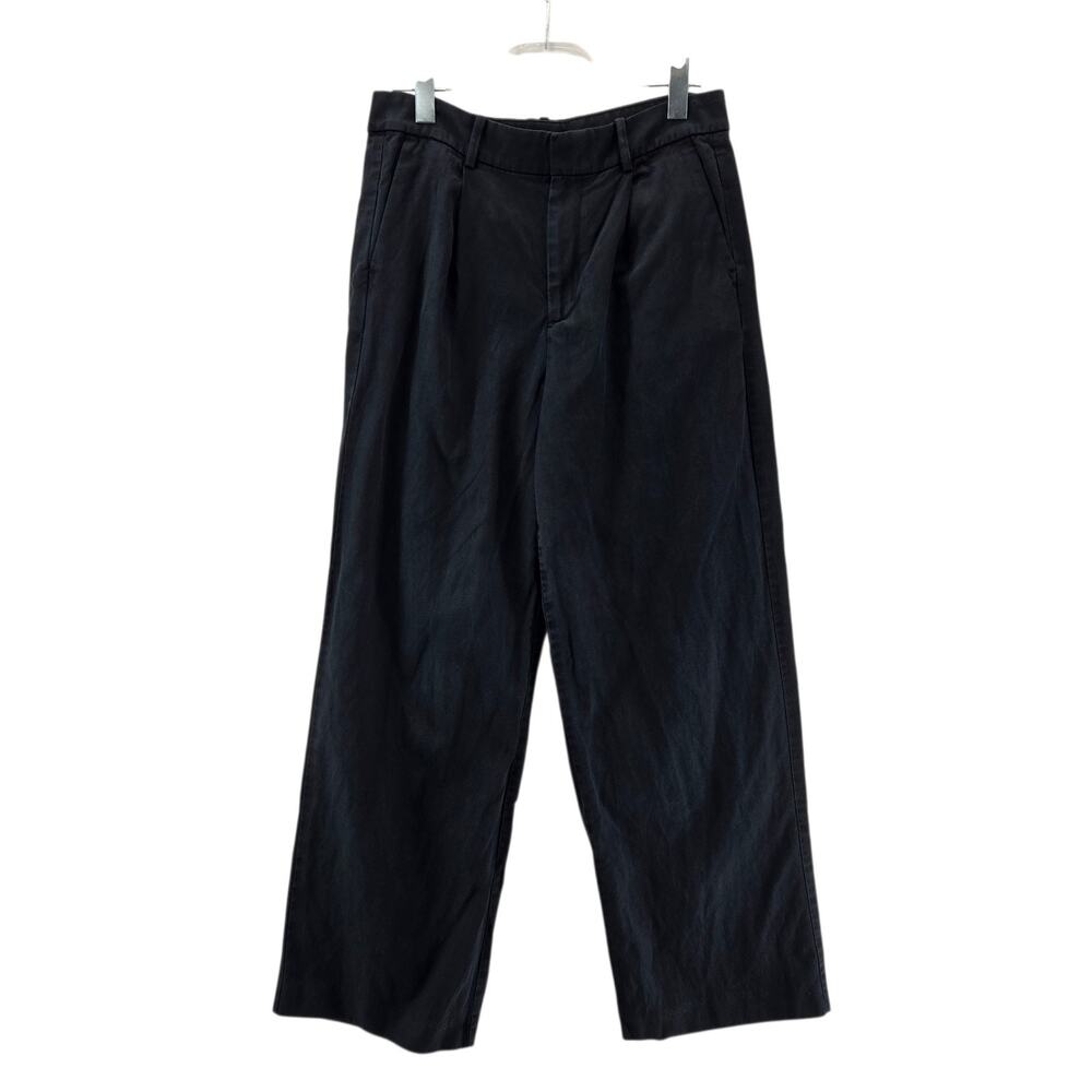 Madewell Wide Leg Pleated Pants Womens 6 Black High Rise‎ Ankle Lyocell Linen